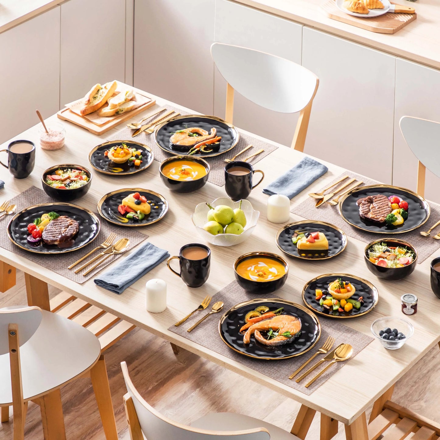 ¡Dorado Ébano: Vajilla de Lujo Black Gold Tableware Set! - LOVECASA Black Porcelain Dinnerware Set