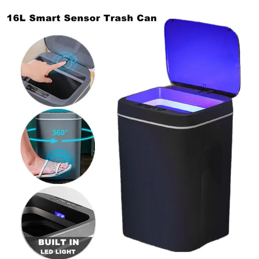 smart trash can, automatic sensor bin, touchless garbage can, electric waste bin, waterproof trash can, kitchen trash can, bathroom waste bin, modern wastebasket, silent lid trash can, motion sensor bin, rechargeable trash can, compact smart bin, hygienic garbage bin, home cleaning accessory, eco-friendly waste bin