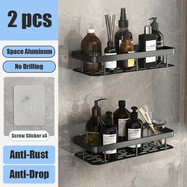 ¡Estantes de Ducha Negros Paredes Impecables! - blcak 2pcs - Wall Mounted Shampoo Bottle Shower Corner Rack