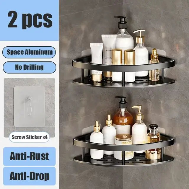 ¡Estantes de Ducha Negros Paredes Impecables! - blcak Triangle 2pcs - Wall Mounted Shampoo Bottle Shower Corner Rack