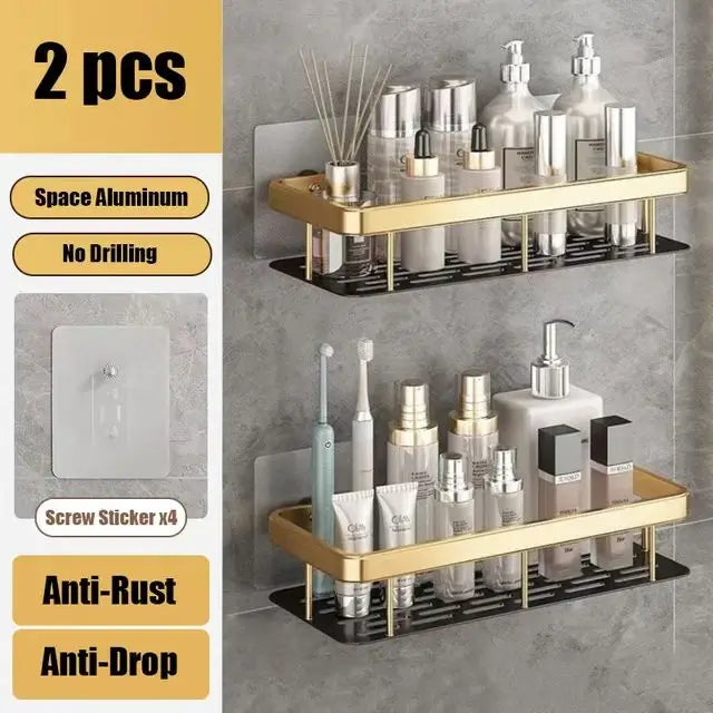 ¡Estantes de Ducha Negros Paredes Impecables! - golden 2pcs - Wall Mounted Shampoo Bottle Shower Corner Rack