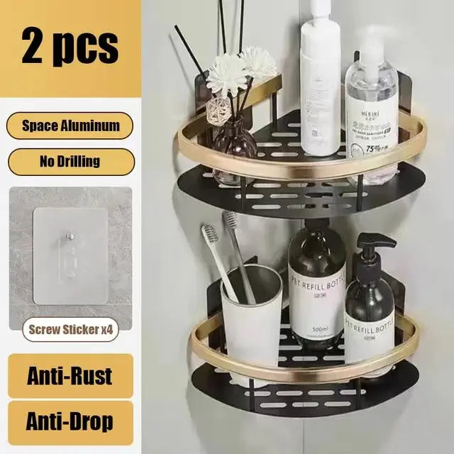 ¡Estantes de Ducha Negros Paredes Impecables! - golden Triangle 2pcs - Wall Mounted Shampoo Bottle Shower Corner Rack