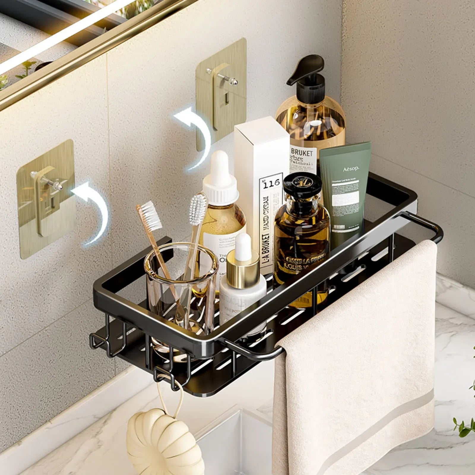 ¡Estantes de Ducha Negros Paredes Impecables! - Wall Mounted Shampoo Bottle Shower Corner Rack