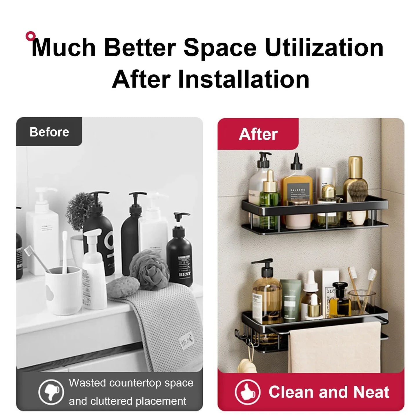 ¡Estantes de Ducha Negros Paredes Impecables! - Wall Mounted Shampoo Bottle Shower Corner Rack