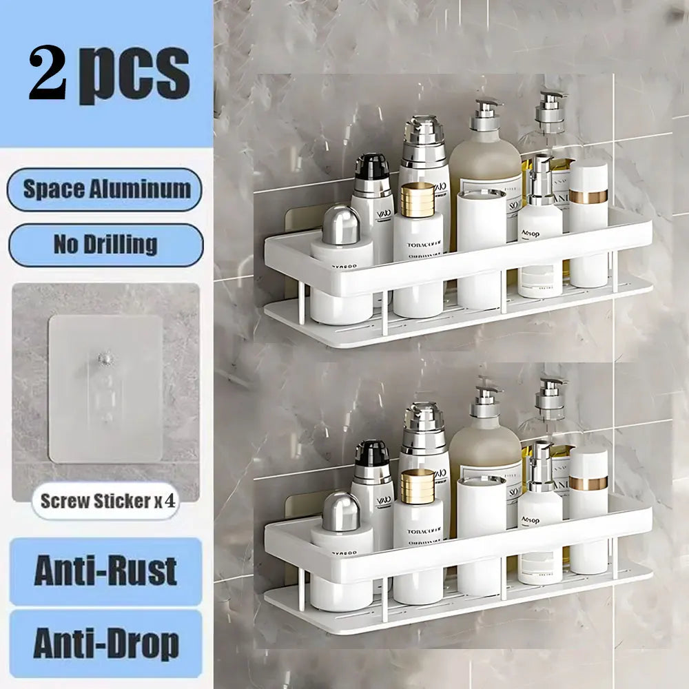 ¡Estantes de Ducha Negros Paredes Impecables! - white 2pcs - Wall Mounted Shampoo Bottle Shower Corner Rack