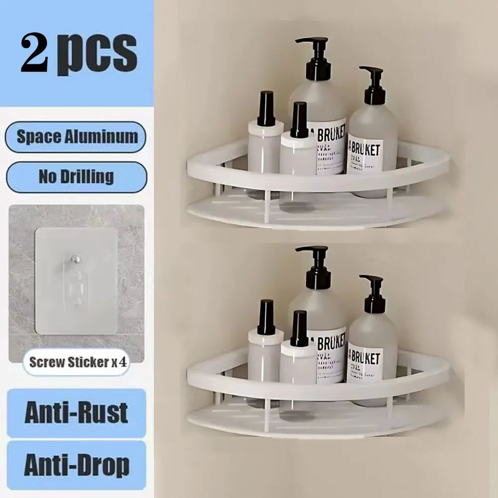 ¡Estantes de Ducha Negros Paredes Impecables! - white Triangle 2pcs - Wall Mounted Shampoo Bottle Shower Corner Rack