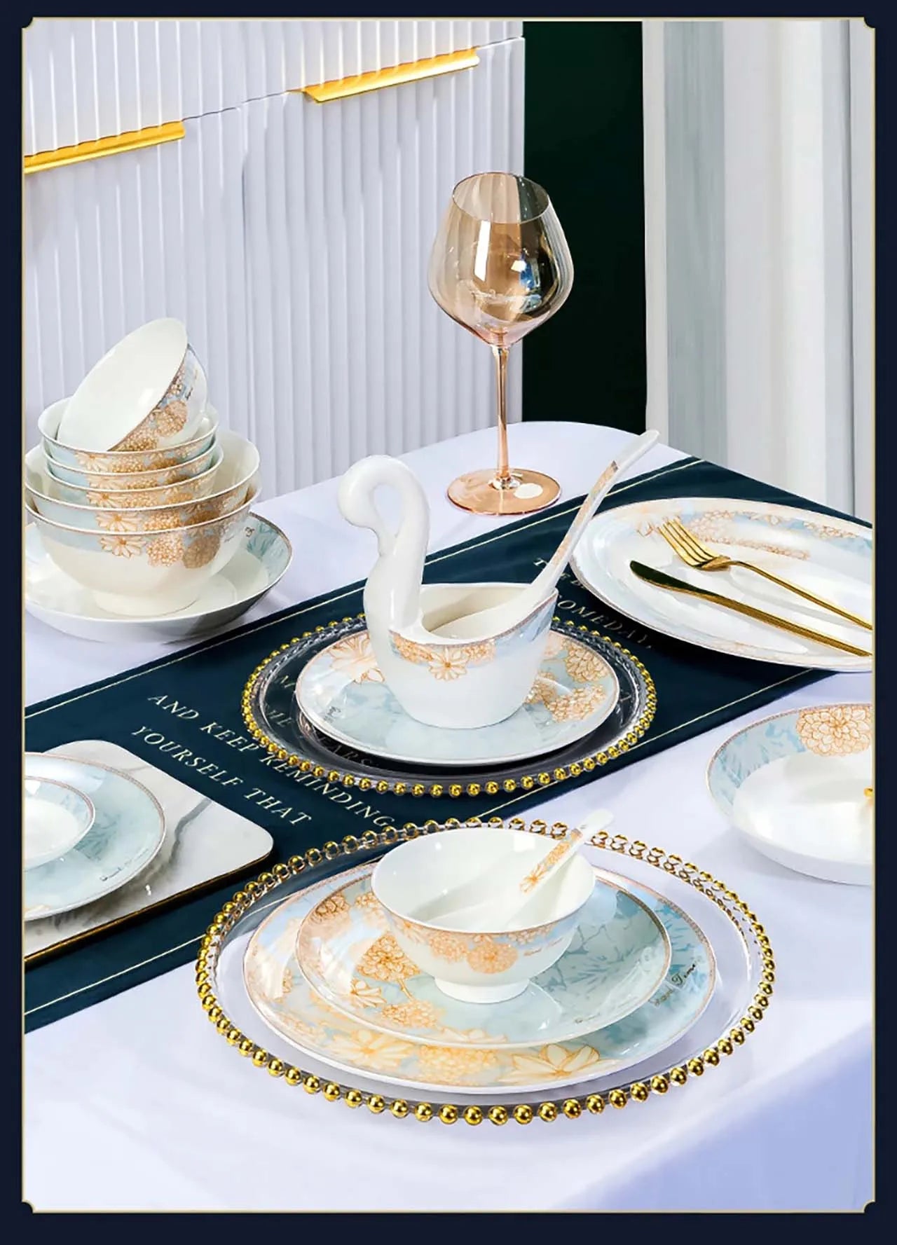 ¡Éxtasis Floral! Juego de Platos Dorados - HOONRA High-Grade Dessert Soup Ceramic Dinner Plate Set