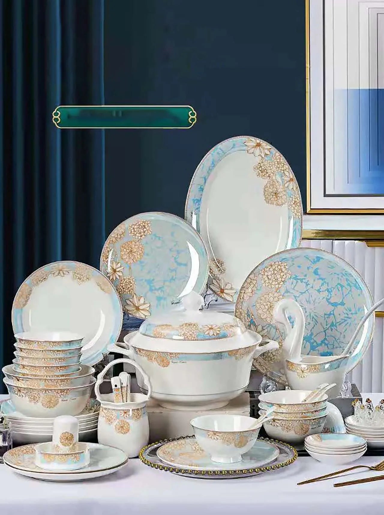 ¡Éxtasis Floral! Juego de Platos Dorados - HOONRA High-Grade Dessert Soup Ceramic Dinner Plate Set
