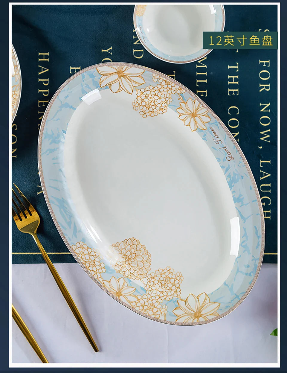 ¡Éxtasis Floral! Juego de Platos Dorados - HOONRA High-Grade Dessert Soup Ceramic Dinner Plate Set