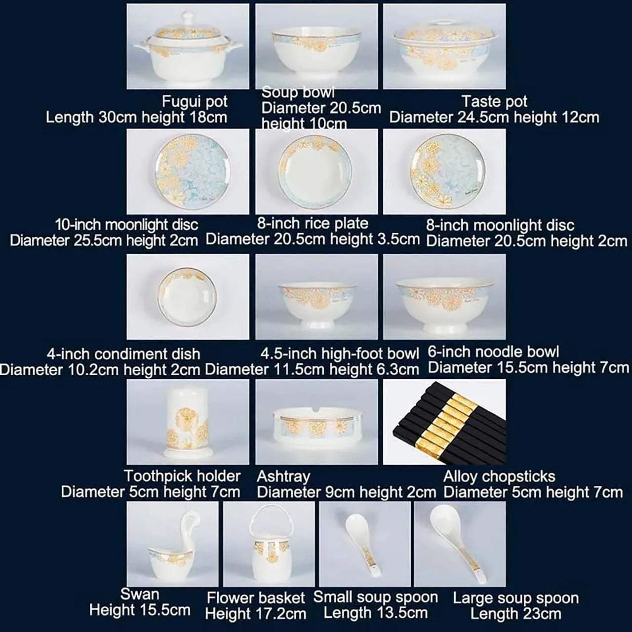 ¡Éxtasis Floral! Juego de Platos Dorados - HOONRA High-Grade Dessert Soup Ceramic Dinner Plate Set