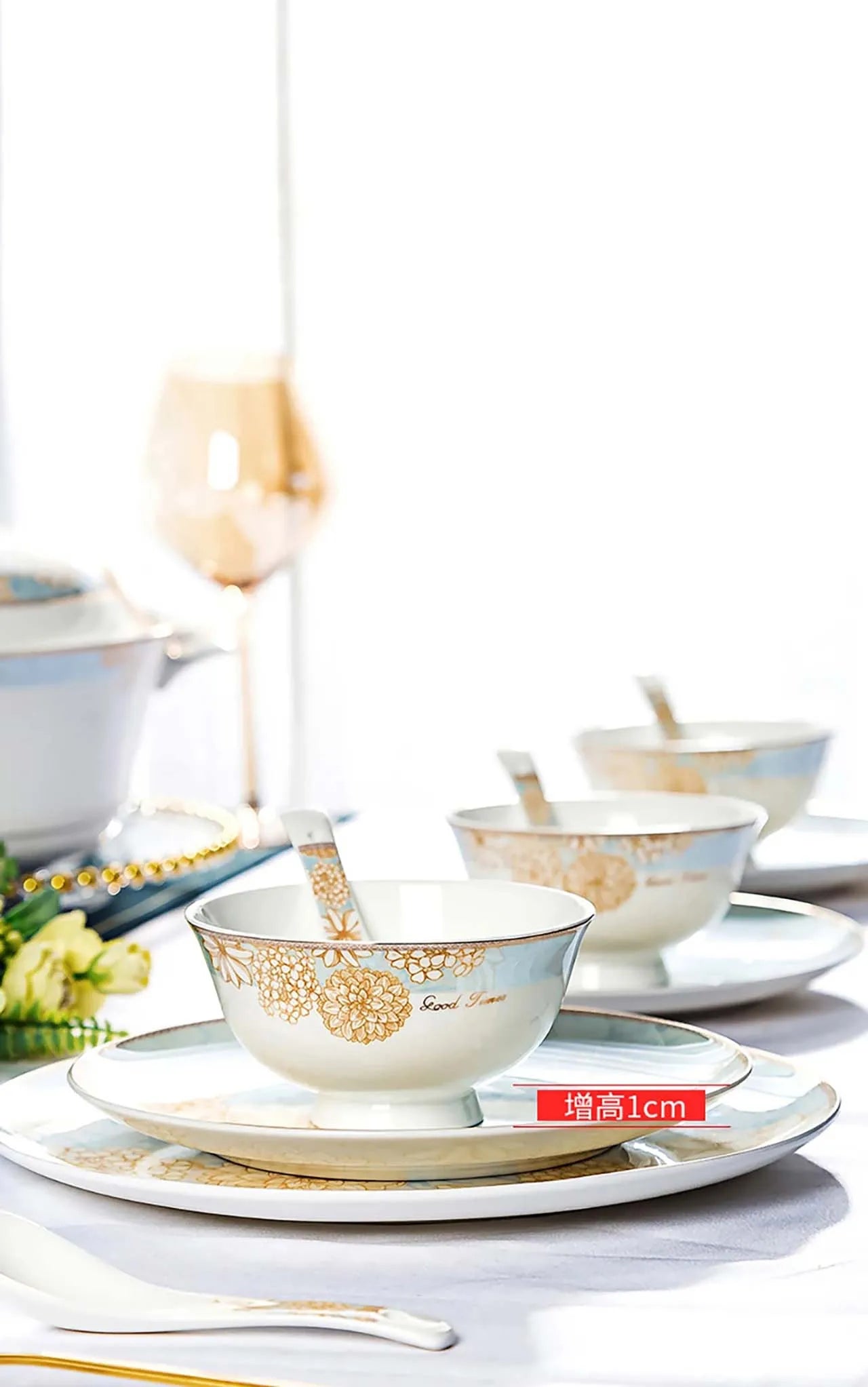 ¡Éxtasis Floral! Juego de Platos Dorados - HOONRA High-Grade Dessert Soup Ceramic Dinner Plate Set
