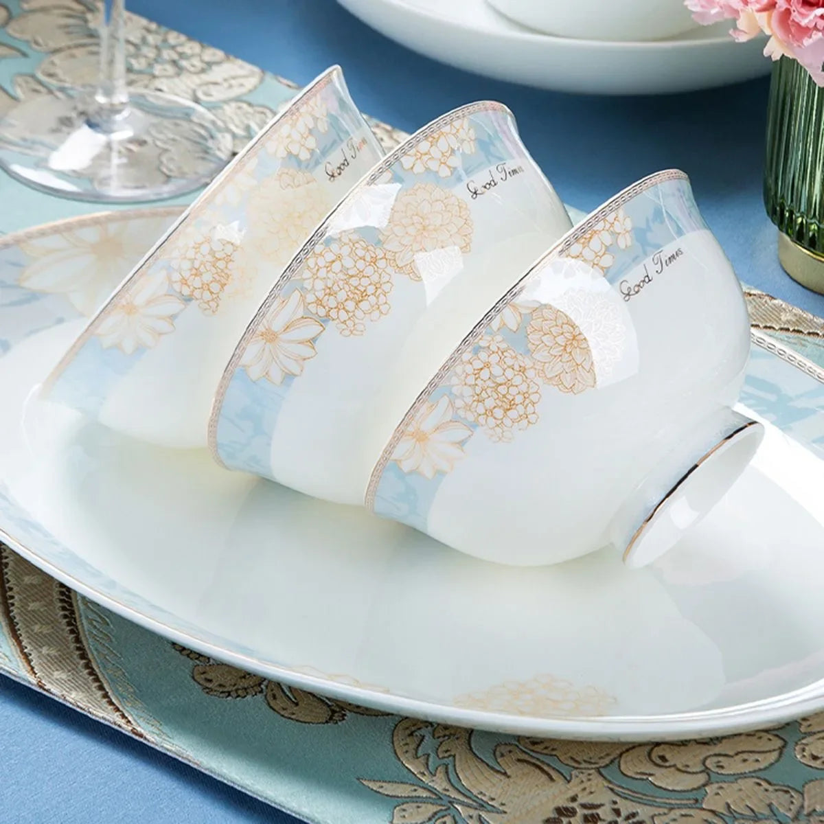¡Éxtasis Floral! Juego de Platos Dorados - HOONRA High-Grade Dessert Soup Ceramic Dinner Plate Set