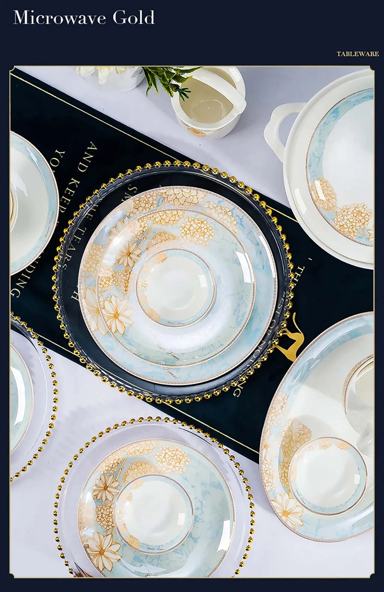 ¡Éxtasis Floral! Juego de Platos Dorados - HOONRA High-Grade Dessert Soup Ceramic Dinner Plate Set