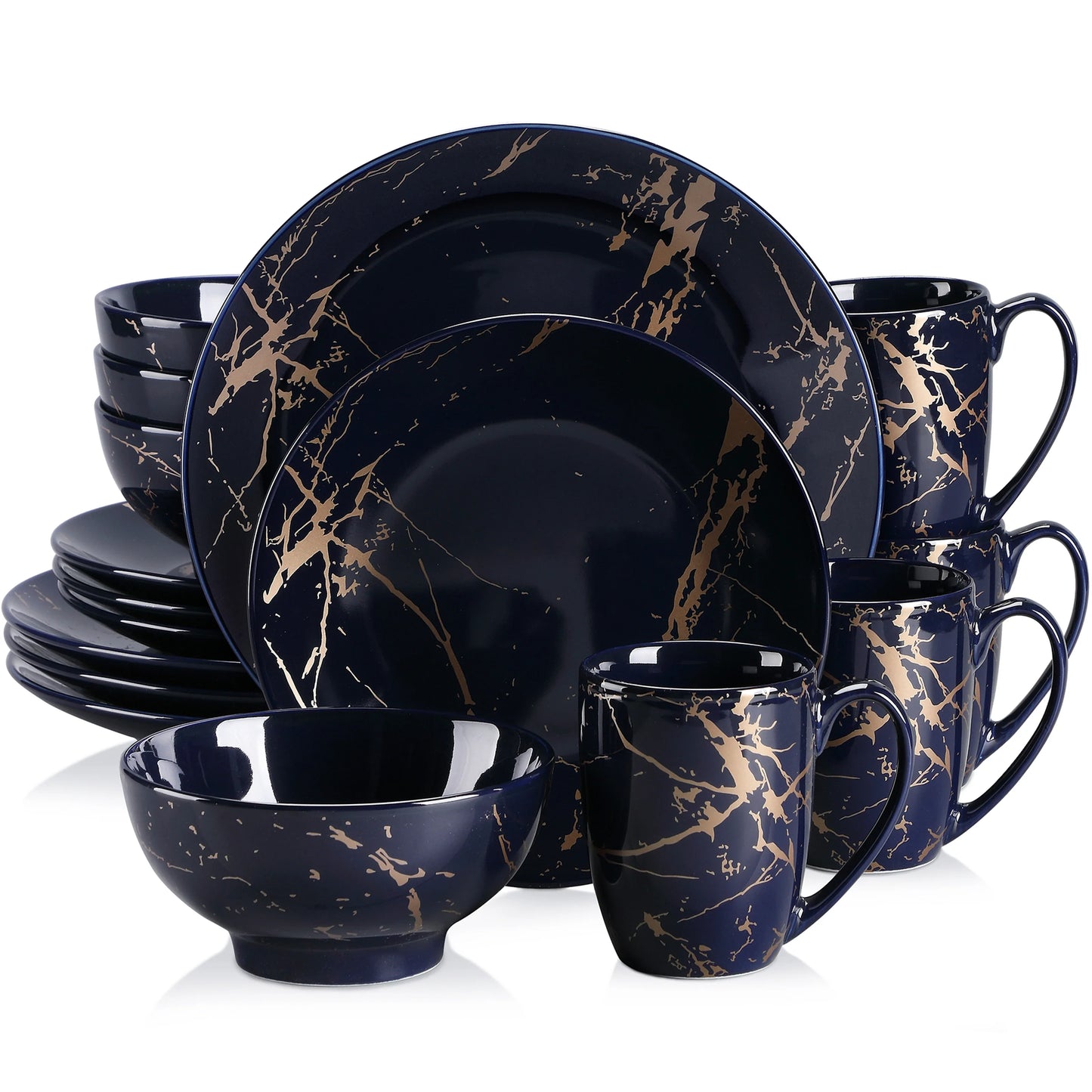 ¡Lujo en Mármol Negro: Complete Tableware Feature! - 16 PCS Blue / GERMANY - Procelain Dinnerware Set