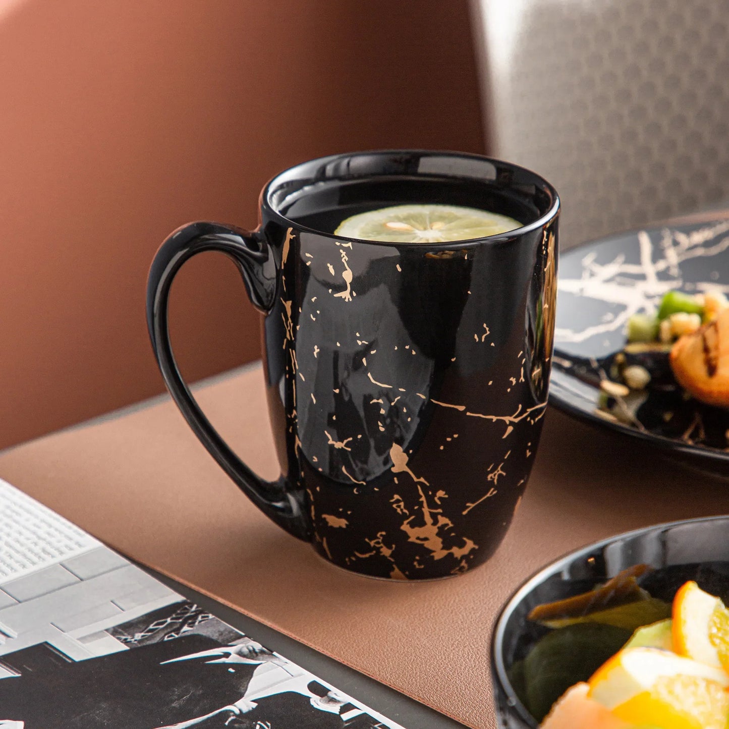 ¡Lujo en Mármol Negro: Complete Tableware Feature! - Procelain Dinnerware Set