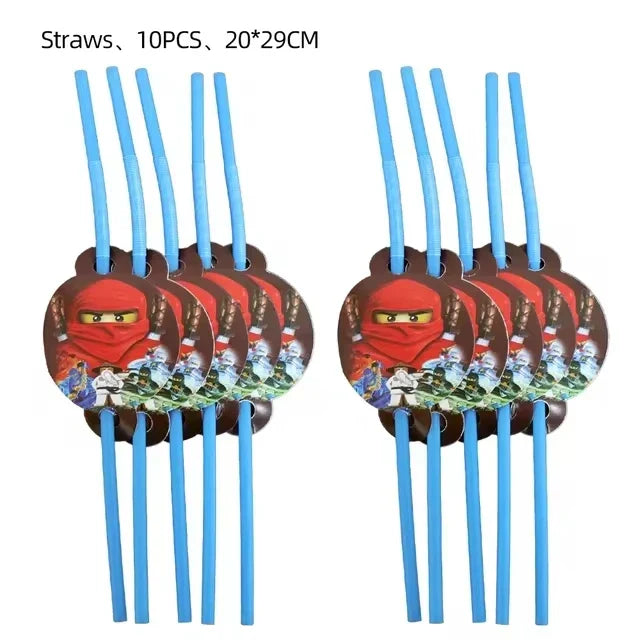 Ninjago Fiesta Explosiva Artículos Desechables Cumpleaños - 10pcs straws
