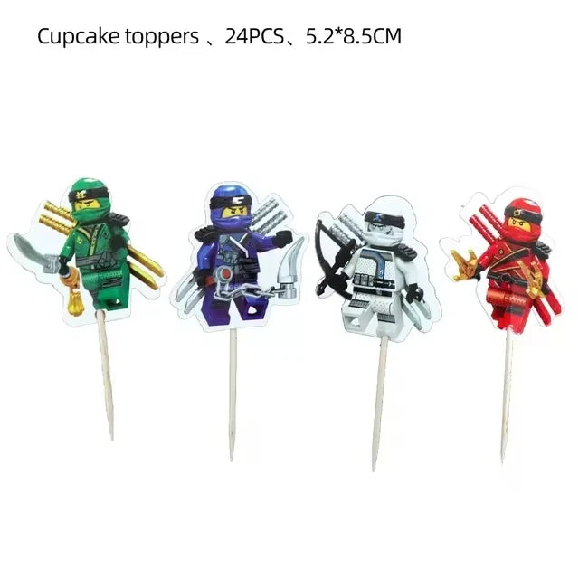 Ninjago Fiesta Explosiva Artículos Desechables Cumpleaños - 24pcs cake topper