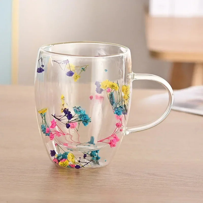 Tazas Florales de Vidrio Borosilicato Extraordinarias - Multicolor1 / 350ml - Glass Mugs