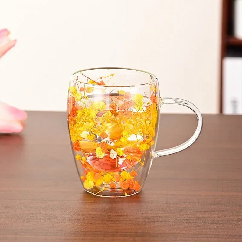 Tazas Florales de Vidrio Borosilicato Extraordinarias - Yellow / 350ml - Glass Mugs